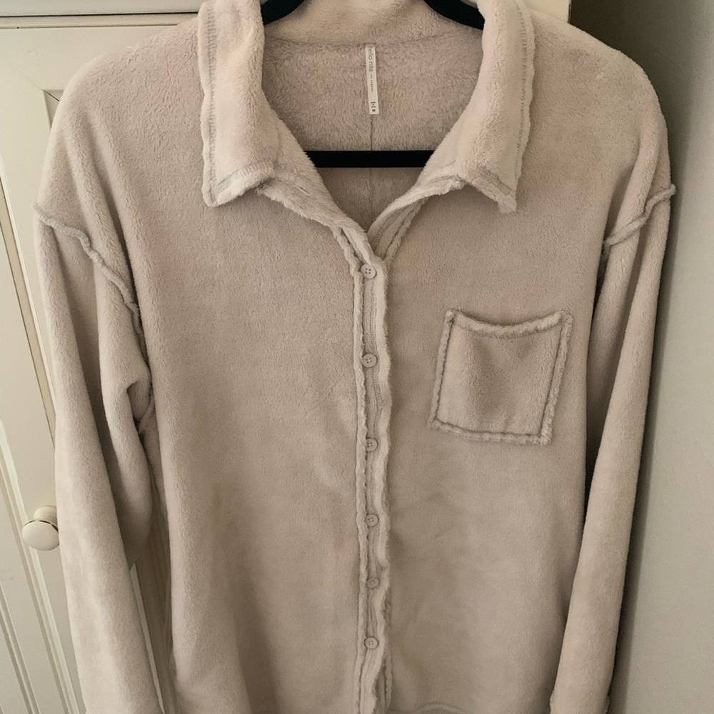 Cream fuzzy button up
